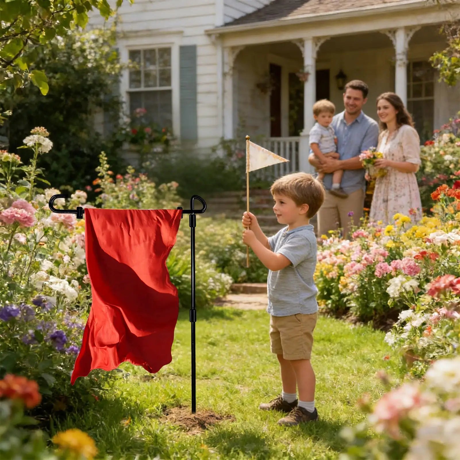 Garden Flag Holder Heavy Duty Metal Stand Windproof Clips Outdoor