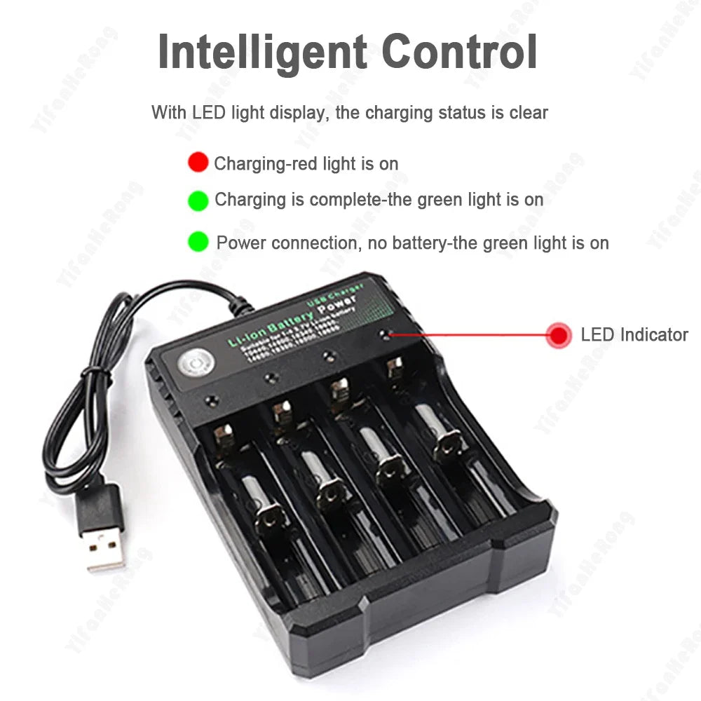 4.2V USB 4 Slot Independent Charging 18650 Charger Li-ion Battery Portable Electronic 18500 16340 14500 26650 Battery Charger Zpaxo