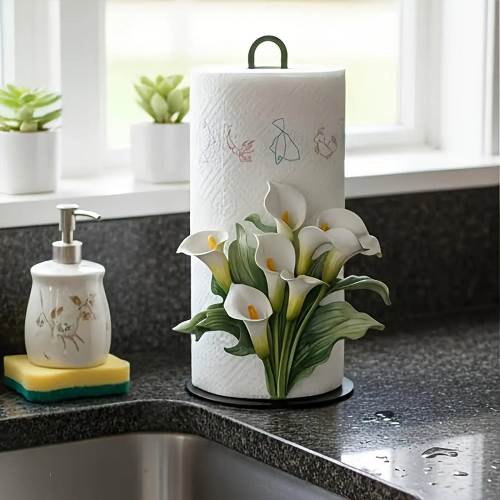 Paper Towel Holder Tissue Roll Storage Rack Counter 2D Flower Pattern