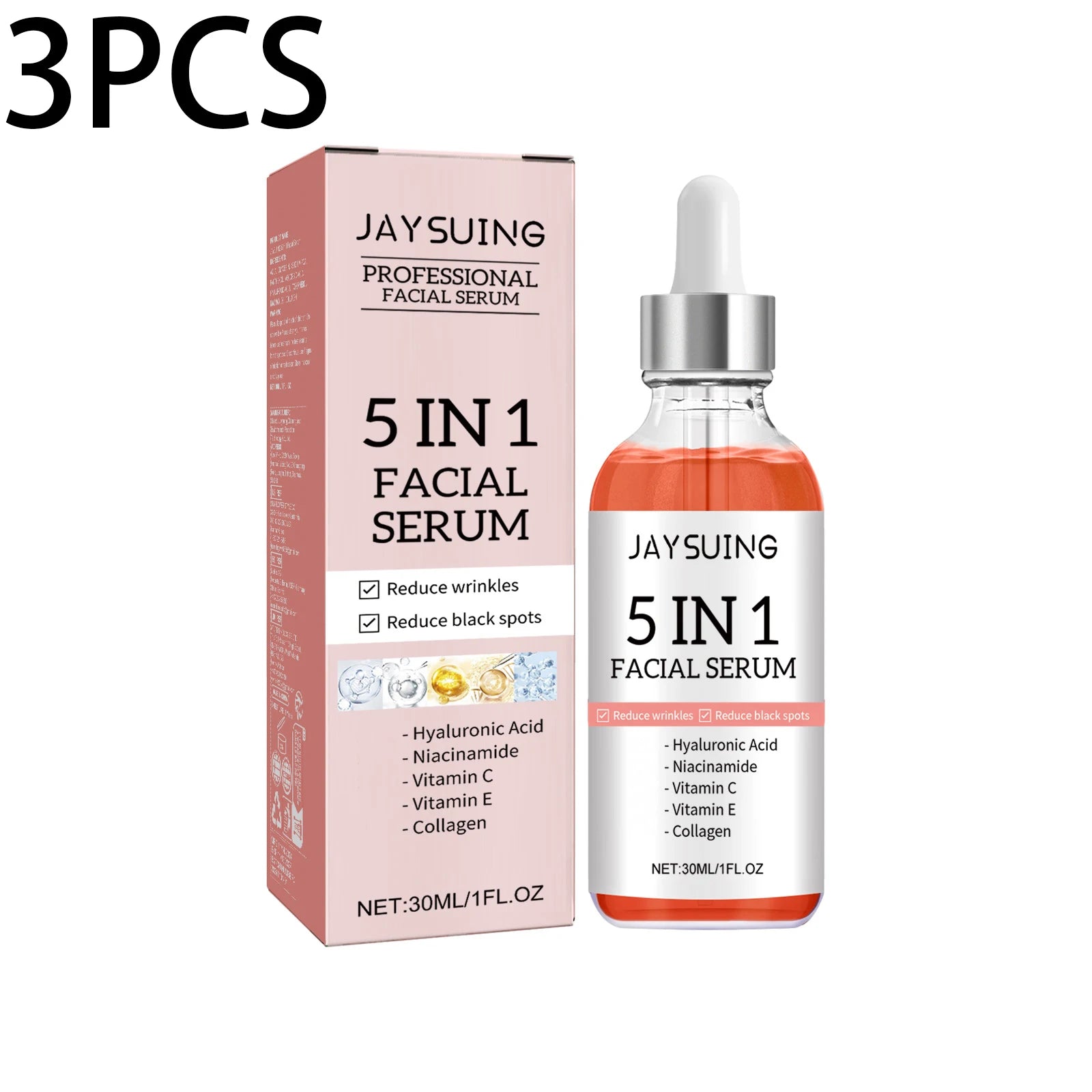 5 In 1 Face Serum Hyaluronic Acid Moisturizing Whitening Anti Wrinkle Aging Vitamin C Fade spots Shrink Pores Skin Care 30ml Zpaxo 90ml boxed