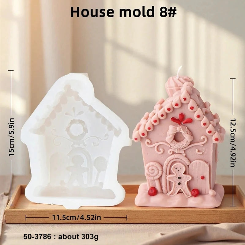 3D Christmas House Candle Silicone Mold Gingerbread House Aroma Soap Gypsum Plaster Crafts Mold Home Decor Christmas Gift Zpaxo 50-3786-D