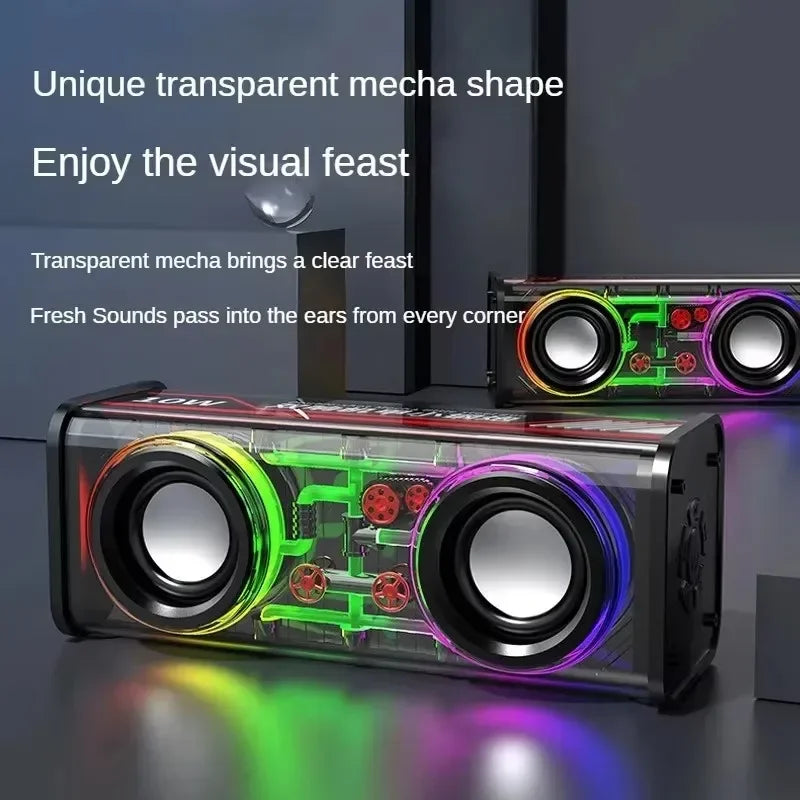 V8 Transparent Mecha Speakers Bluetooth 5.0 Wireless Double Bass Diaphragm Subwoofer Music TWS RGB Light Mini Party Loudspeaker Zpaxo