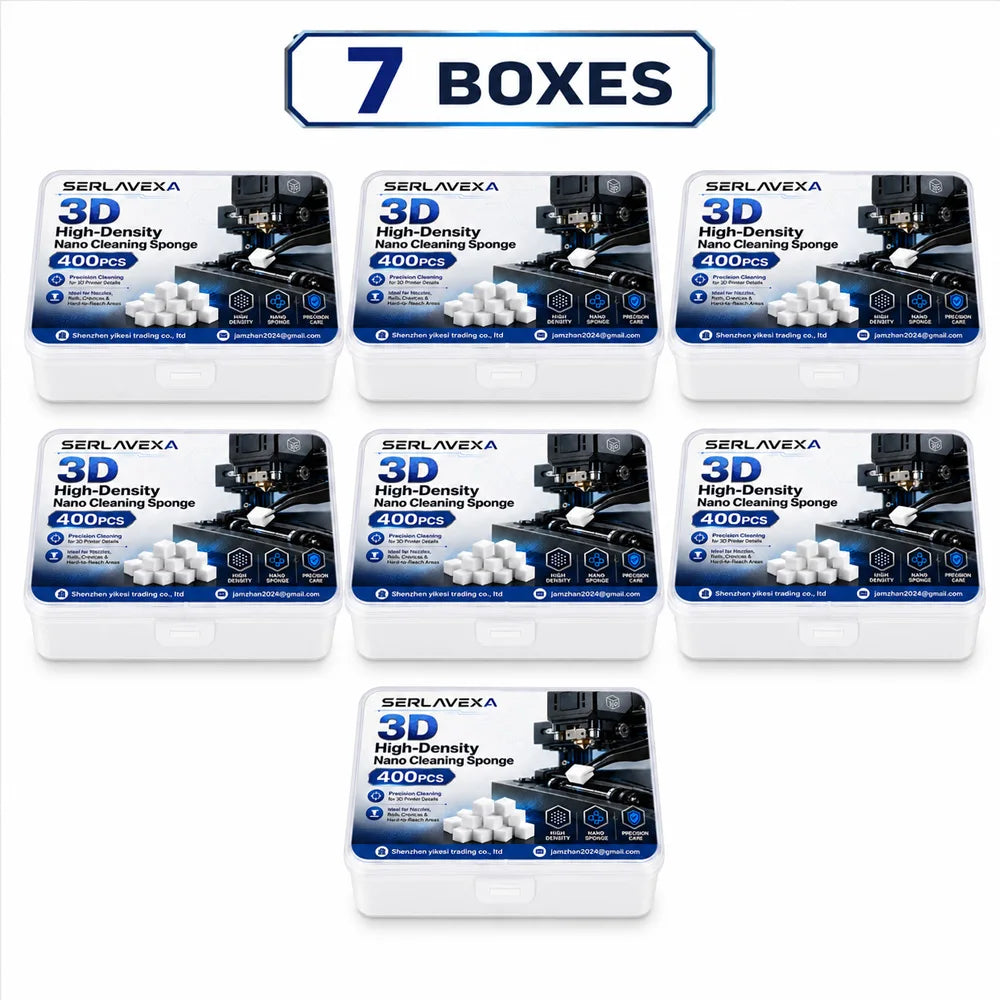 400PCS 3D Printer Cleaning Sponge Kit High Density Foam Blocks with Tweezers Storage Box for Nozzle Rail Crevice Maintenance Zpaxo 7 BOX