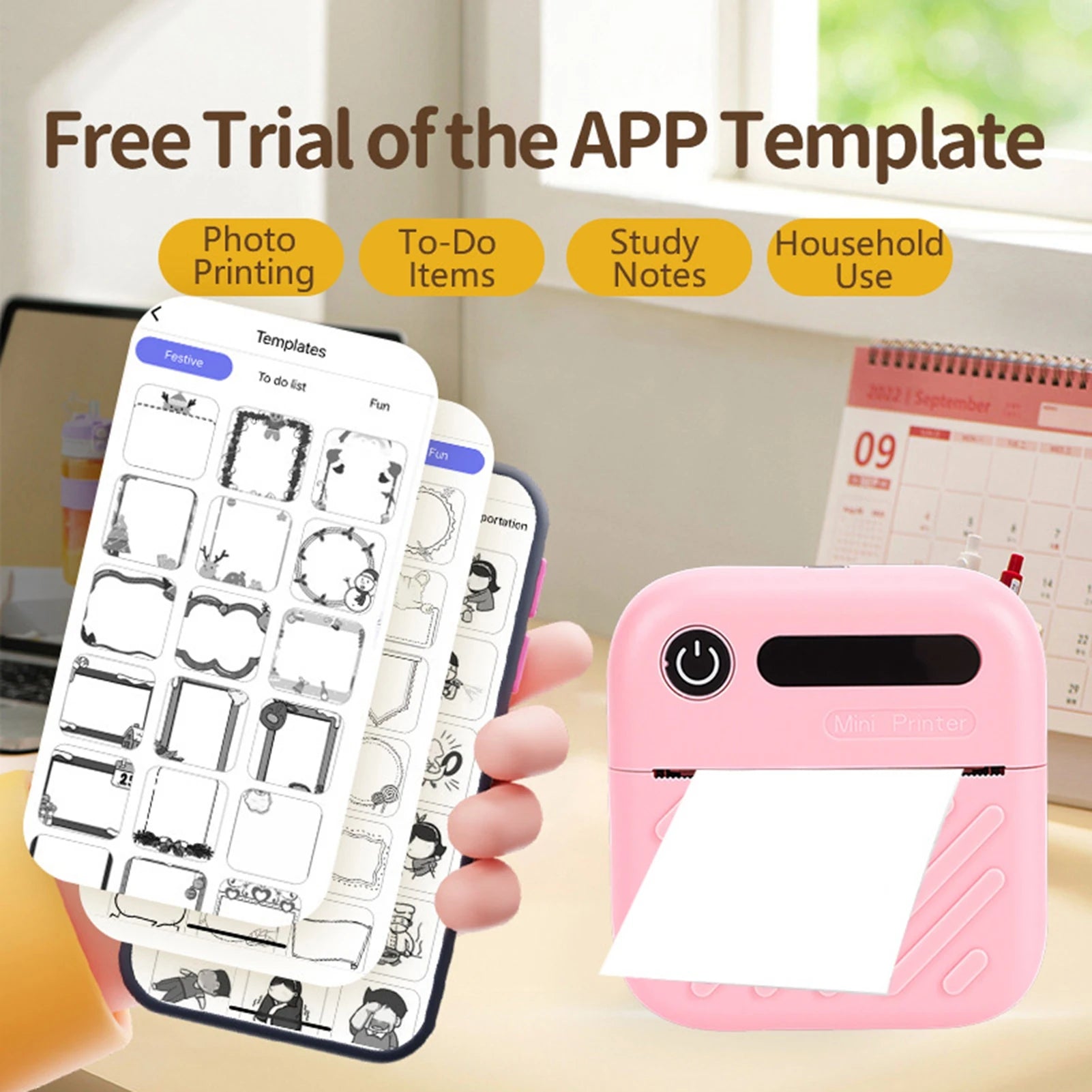 Thermal Printer 200DPI Sticker Printer Inkless APP Control Portable Bluetooth Sticker Maker Type C for Study Notes Labels Zpaxo