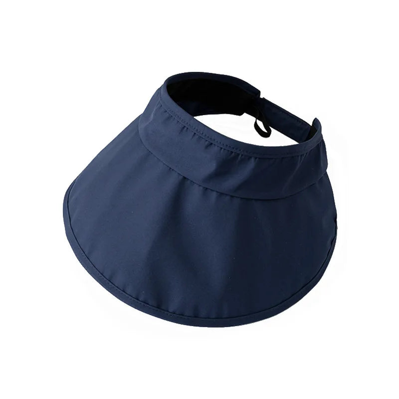 Summer sun hat women's foldable quick drying hat men's empty top hat women's UV resistant travel hat large brim sun hat women's Zpaxo navy blue visor cap