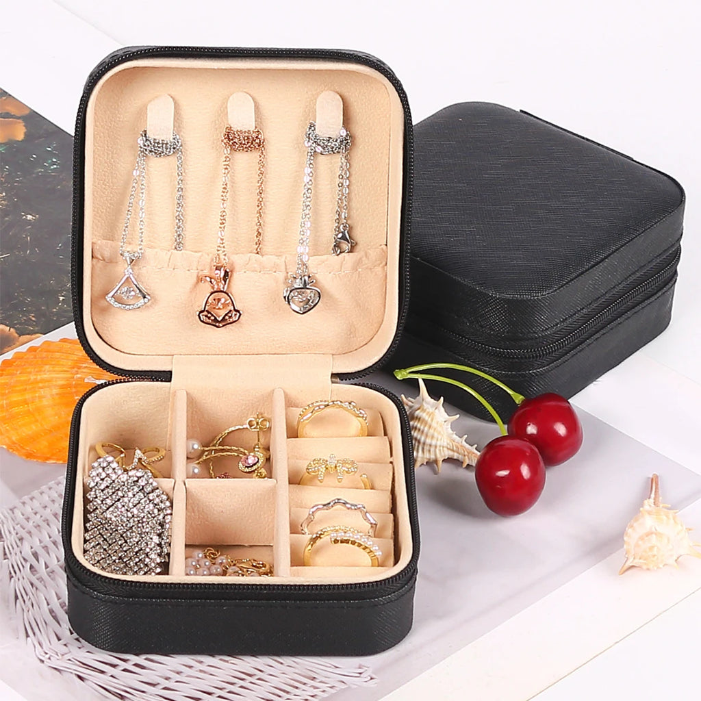 Portable Jewelry Storage Box Travel Jewelry Organizer Case Leather Storage Earrings Necklace Ring Jewelry Display Zpaxo
