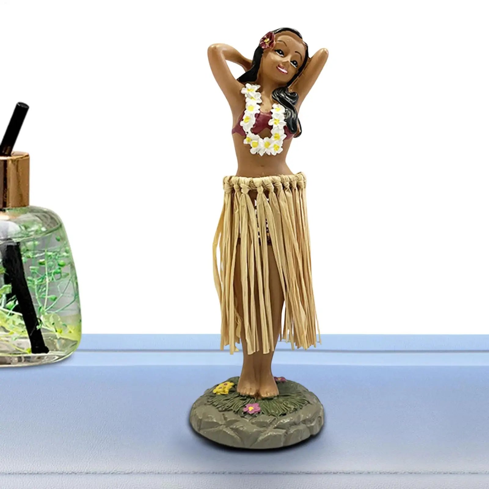 Hawaiian Dancing Girl Posing Dancer Decorations Resin Craft Dashboard Bobblehead Doll Souvenir Ornaments Home Car Decor Zpaxo