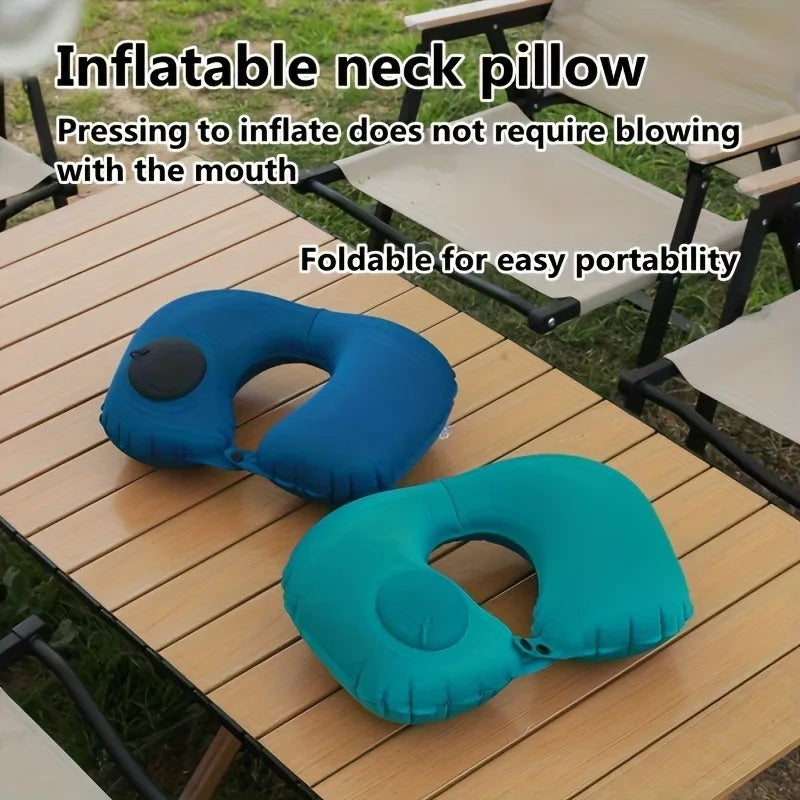 Inflatable U-shaped Neck Pillow Self-inflating Flocking Skin-friendly