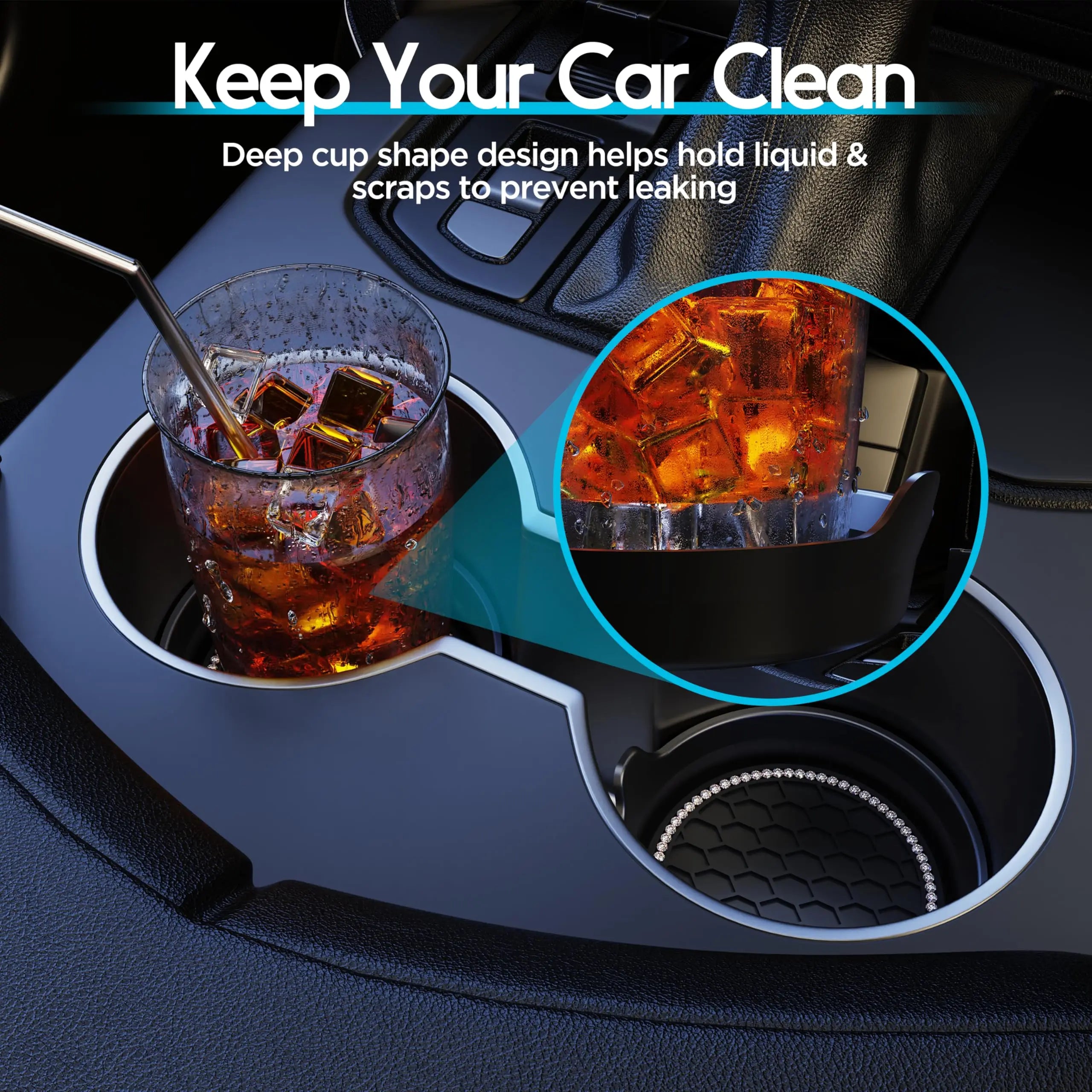 Rhinestone Car Cup Holder Coasters – Non-Slip Silicone Pads Car Cup Coaster Zpaxo