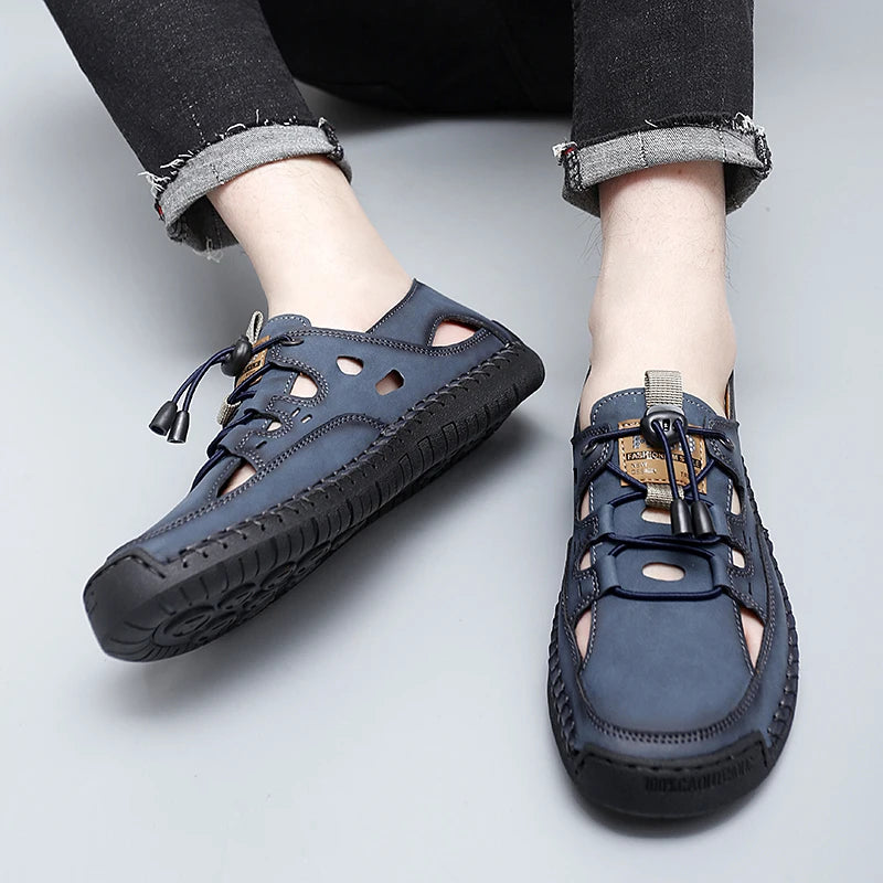 Summer Men Sandals Leather Mens Casual Shoes Outdoor Beach Roman Zpaxo