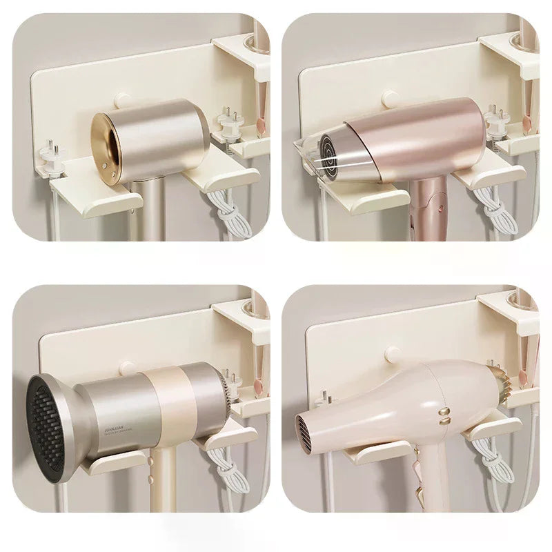 Multifunctional Hair Dryer Holder Integrated Large Capacity Storage Wall Mounted No Drill Organizer Bucket Aluminum Bathroom Rac Zpaxo