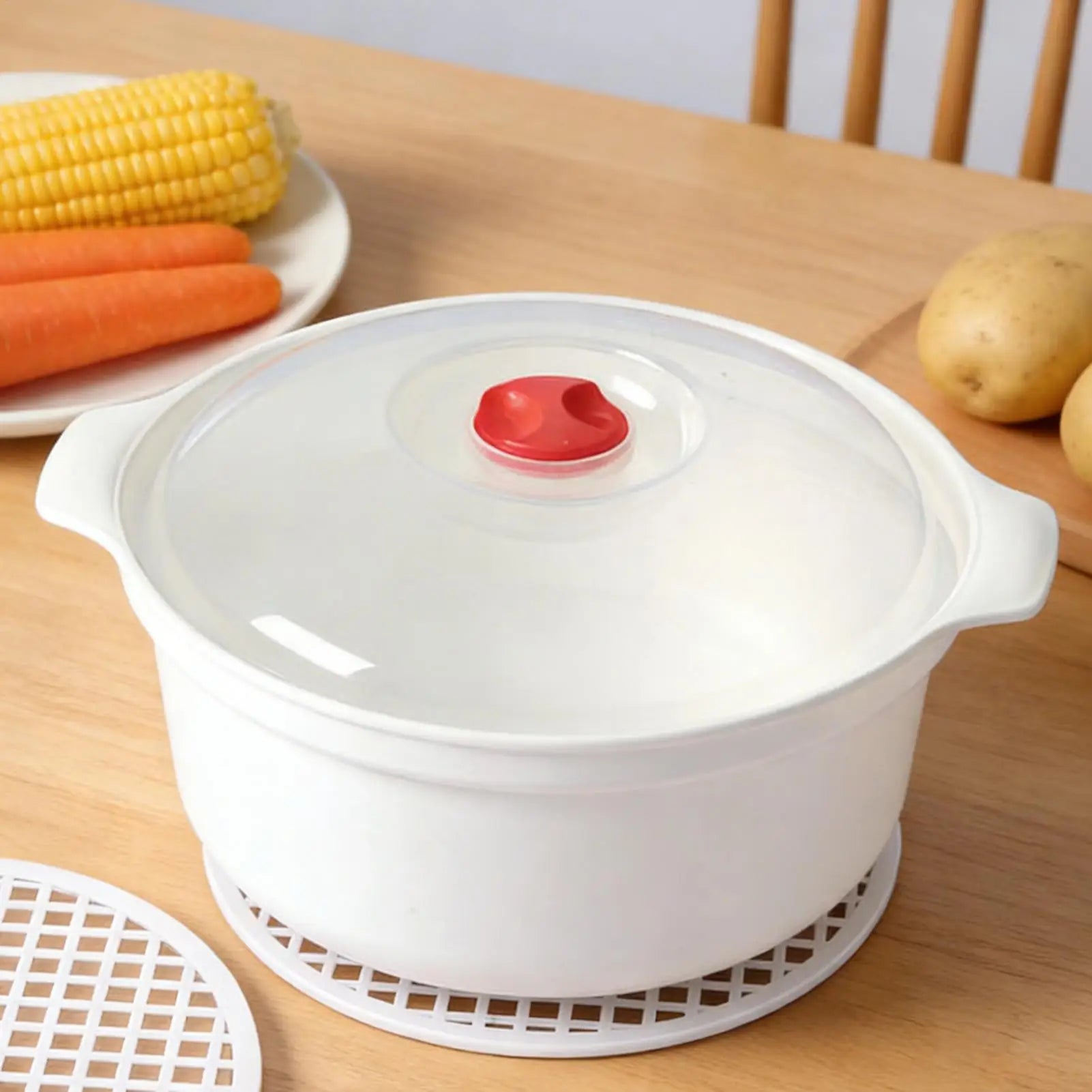 Microwave Steamer Lid Handle Kitchen Cookware Vegetables Dumplings