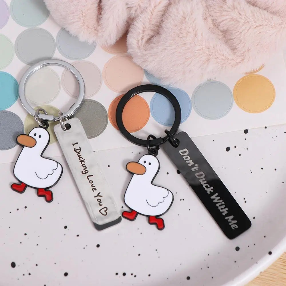 Don’t Duck with Me Duck Keychain Stainless Steel Couples Jewelry Ducking Love Keyring Keyholder Animal Duck Pendant Zpaxo