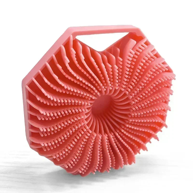 New Polygonal Silicone Shower Brush Handheld Skin Cleaning Scalp Massage ExfoliatingBath Brushes Body Scrubber Bathroom Products Zpaxo Pink