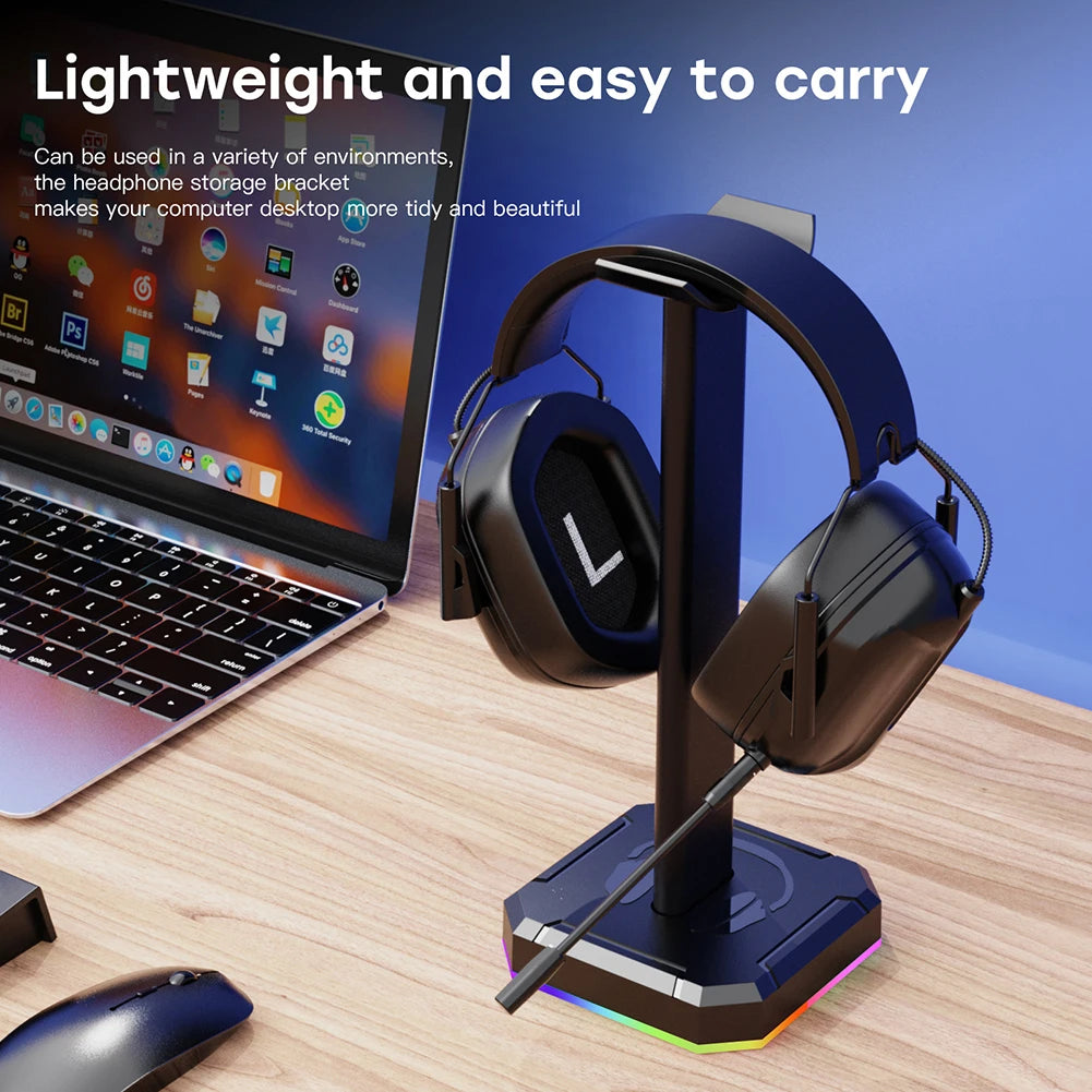 Headset Support Stand RGB Backlight Headphone Display Rack Space