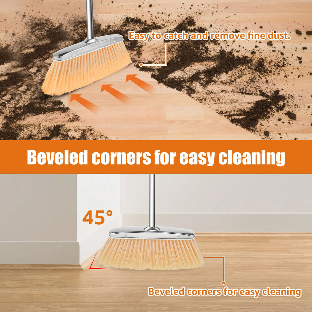 Broom and Dustpan Set Long Handle Upright Stainless Steel Dustpan Broom Set Portable Household Cleaning Tools for Home Office Zpaxo