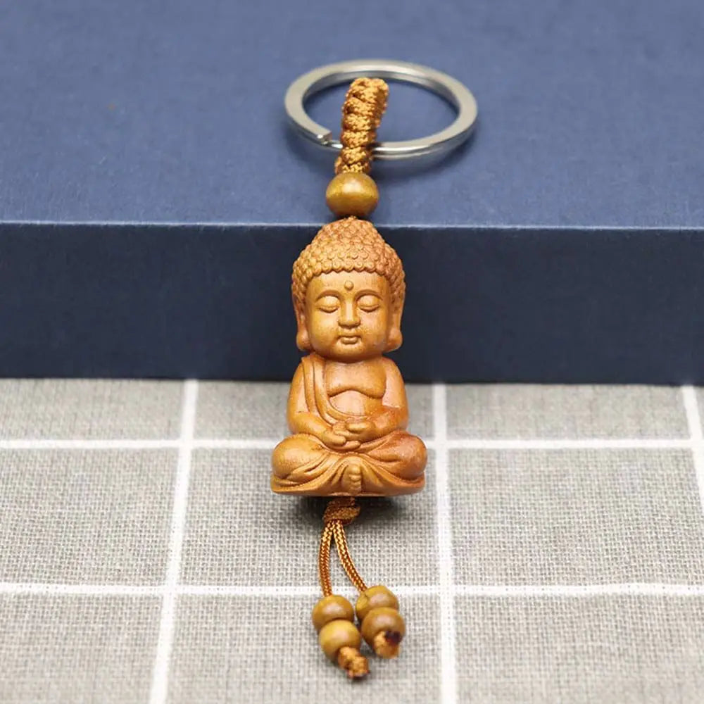 for Safely Wealth Lifelike Bag Pendant Monk Wood Carving Craft Buddha Buddhism Key Ring Keyfob Keychain Car Accessories Zpaxo