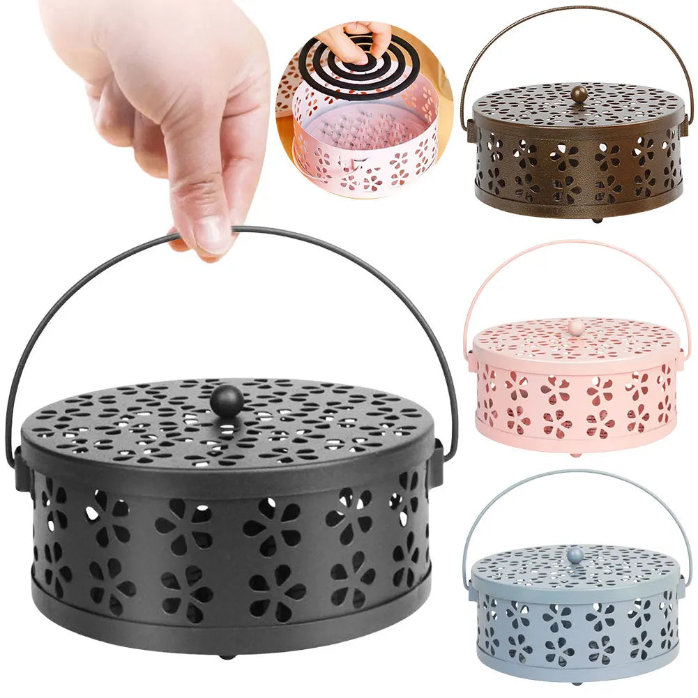 Metal Mosquito Coil Holder with Lid and Handle Incense Coil Burner Mosquito Coil Holder for Home and Outdoor Camping Zpaxo