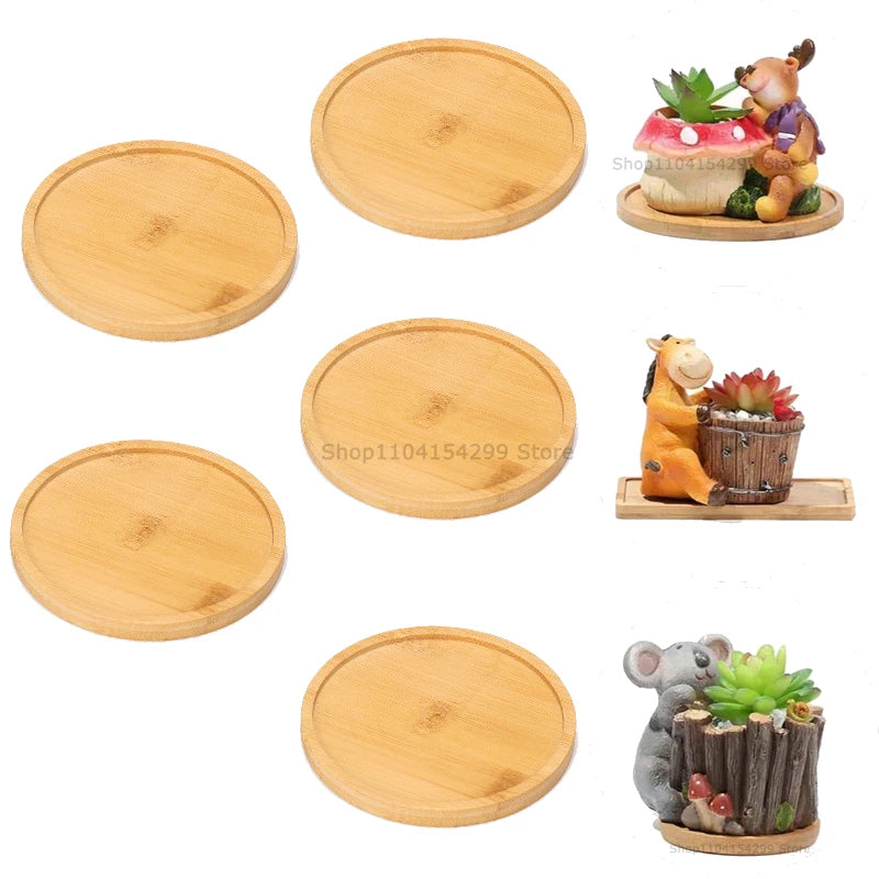 Flower Pot Tray Multi Bamboo Tray Wood Cup Pad Plant Pot Tray for Kitchen Decorative Plate Creative Coaster Coffee Cup Mat Zpaxo Round-5pcs
