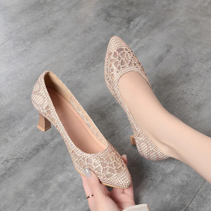 Summer Single Shoes Mesh Breathable Versatile Heels Women's Zpaxo