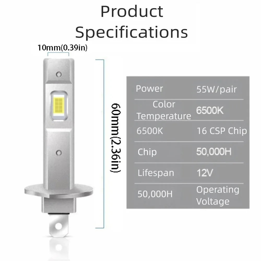 Aluminum Silver LED Headlight Super Bright Mini Size Fog Lamps White Diode Wireless CANBUS Automobile Headlamp Car Headlight Zpaxo H1