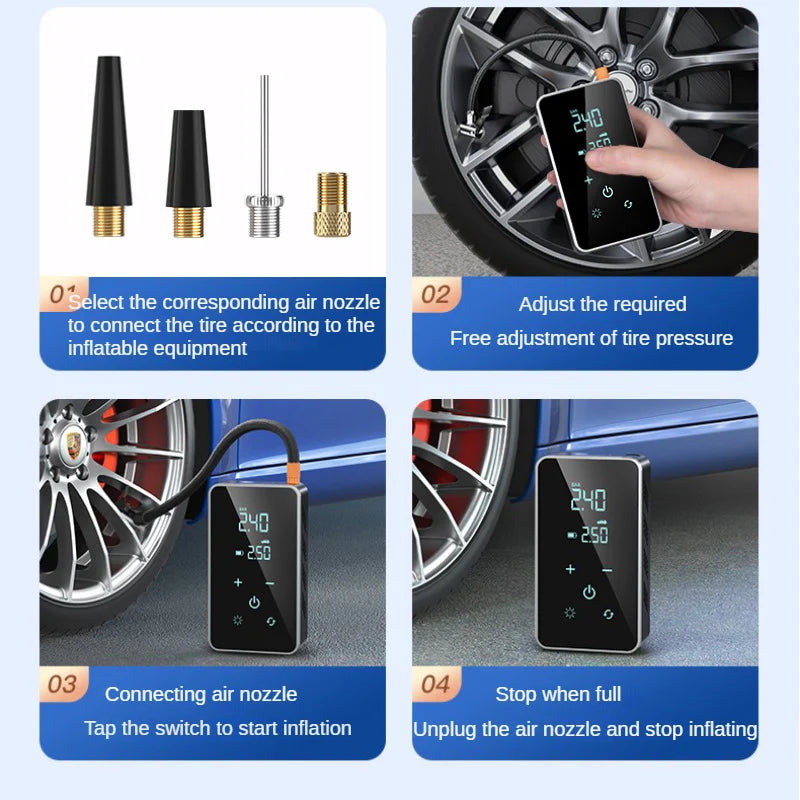 Wireless Air Pump 150psi Touch Screen/Key Portable Electric Tire Inflator For Car Bicycle Motorcycle Mini Air Compressor Injecto Zpaxo