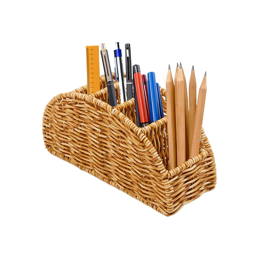 Woven Remote Control Holder 4 Slot Desktop Storage Box TV Remote Control Phone Trapezoidal Basket Stationery Organizer Case Zpaxo