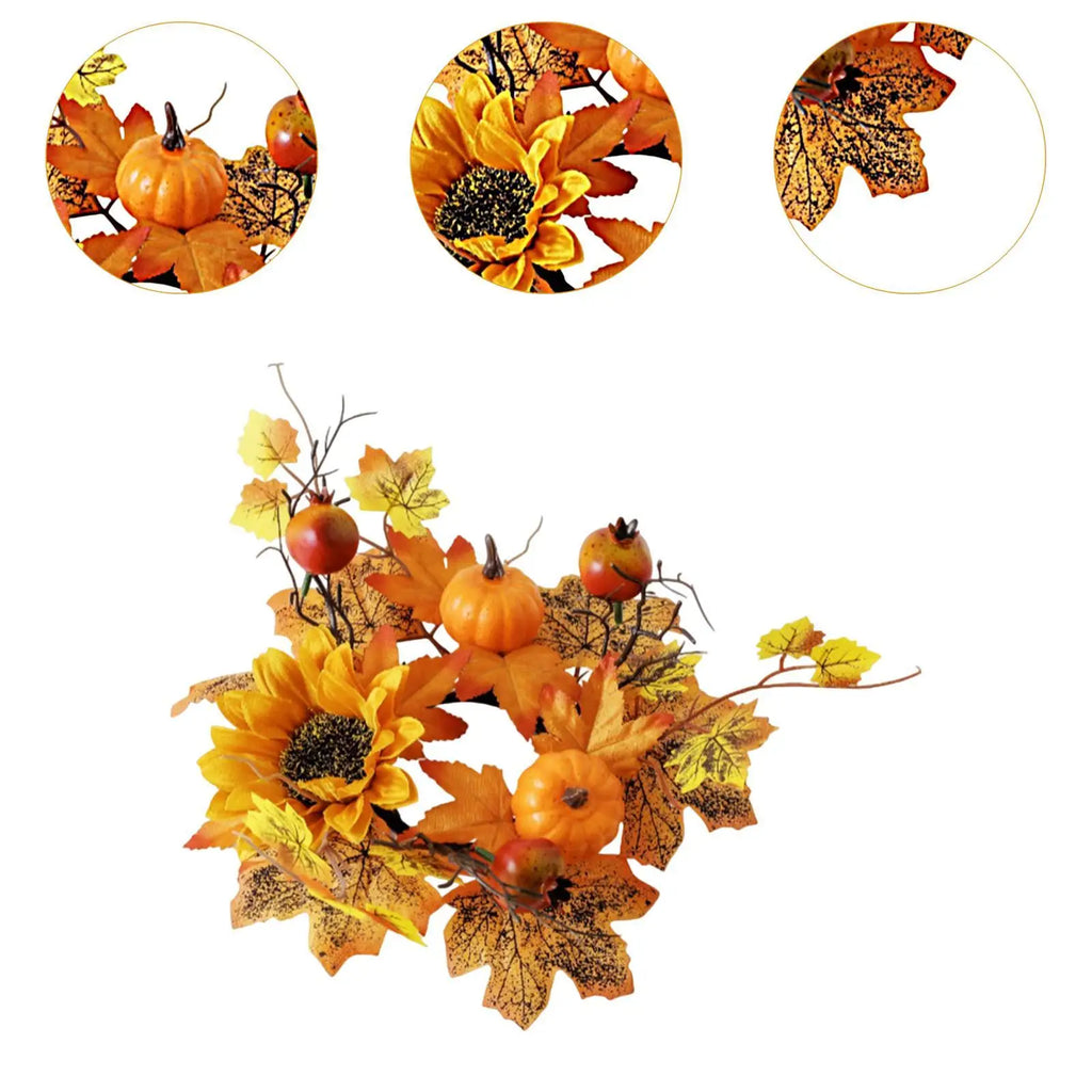 Candle Ring Artificial Wreath Home Decoration Autumn Wreath Harvest Wreath for Tabletop Holiday Thanksgiving Dining Room Home Zpaxo