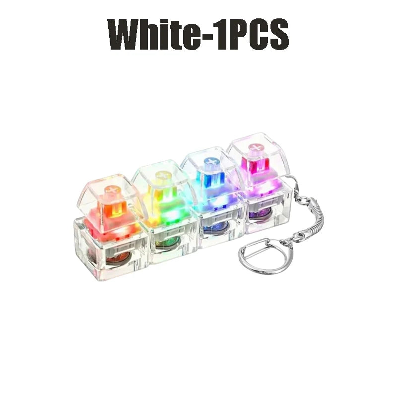 LED Light-up Keyboard Keychain Clickable Buttons Stress Relief Fidget Zpaxo White-1PC