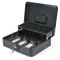Cash Box Metal Money Box with Coin Trays Cantilever Design & Bill Slot with Spring Clips to Organize for Valuables Zpaxo black