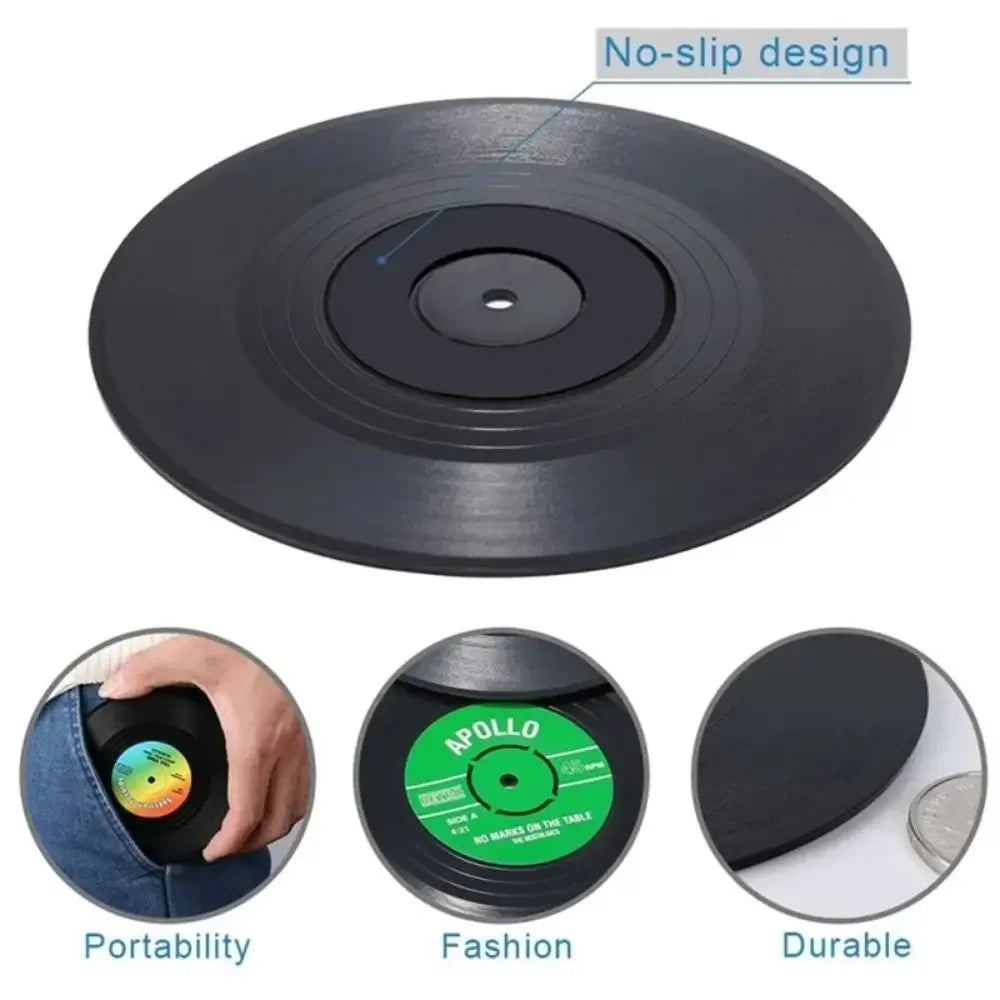 2/4/6PCS Retro Vinyl Record Cup Coaster Anti-slip Coffee Coasters Heat Resistant Music Drink Mug Mat Table Placemat Decor Zpaxo
