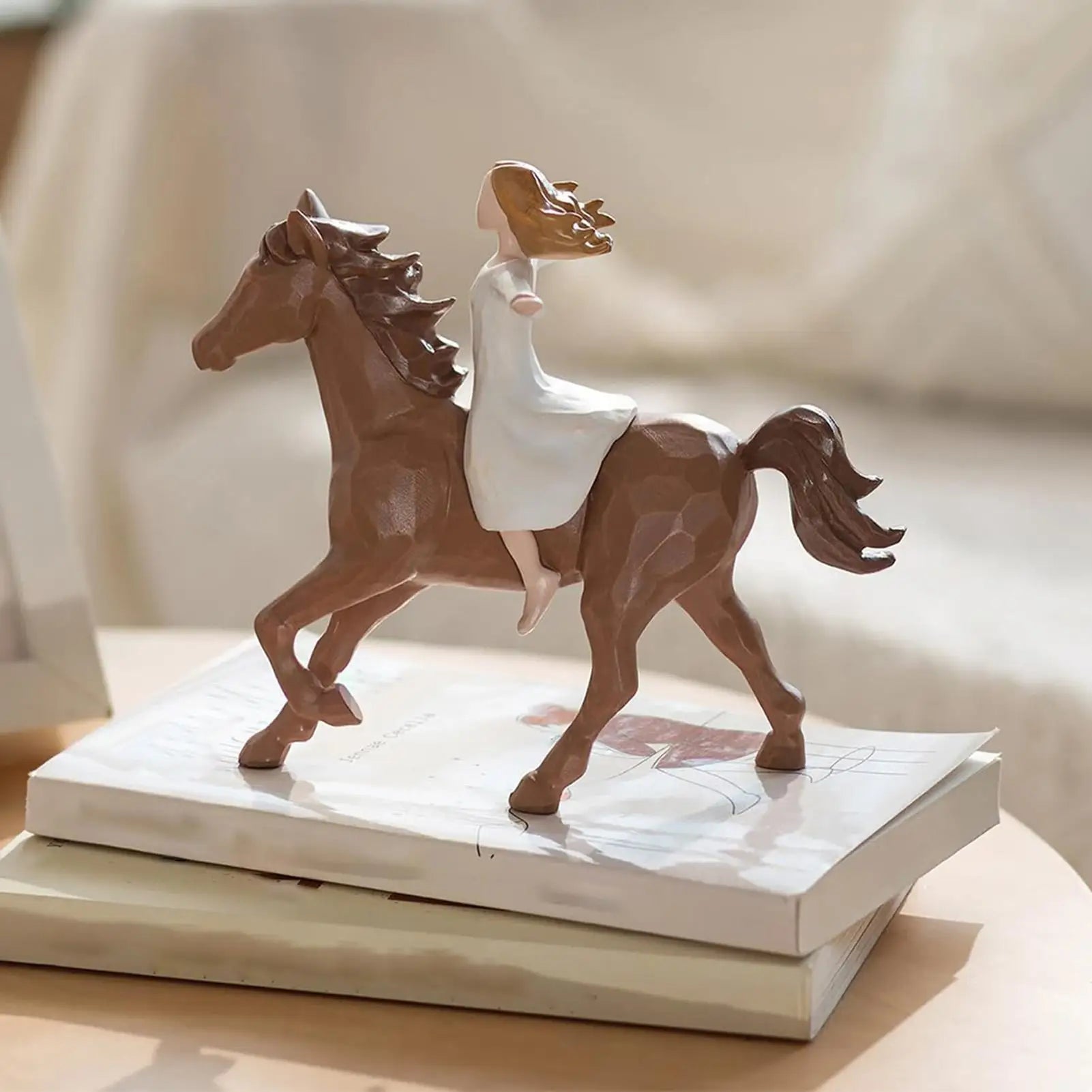 Horse Statue Decor Resin Cute Animal Figurines Handmade Girl Riding
