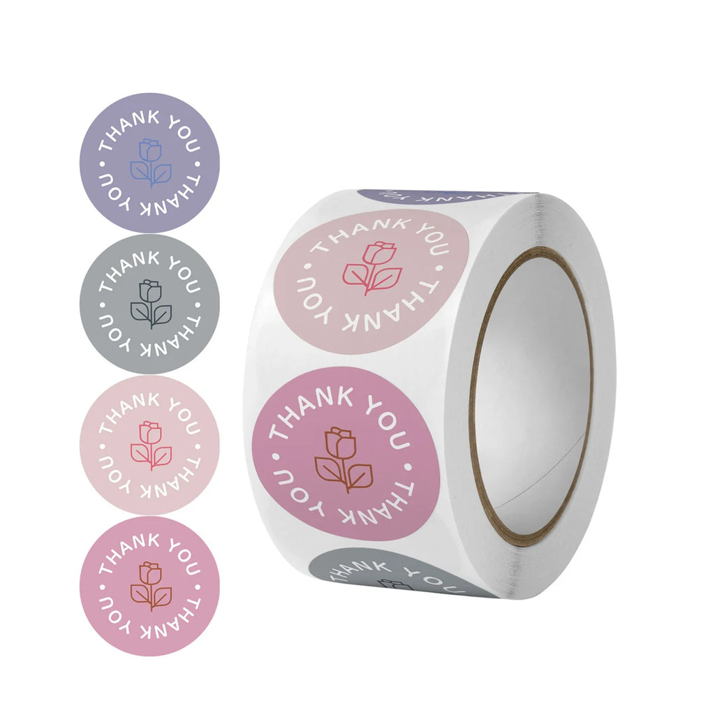 500pcs/Roll Thank You Stickers Rose Round Label Stickers Envelope Gift Packaging Stationery for Birthday Wedding Business Zpaxo