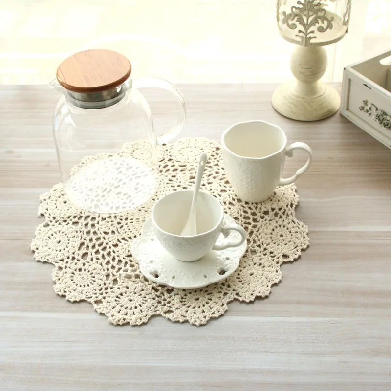 Round Hand Crocheted Cotton Doily – Vintage Lace Placemat