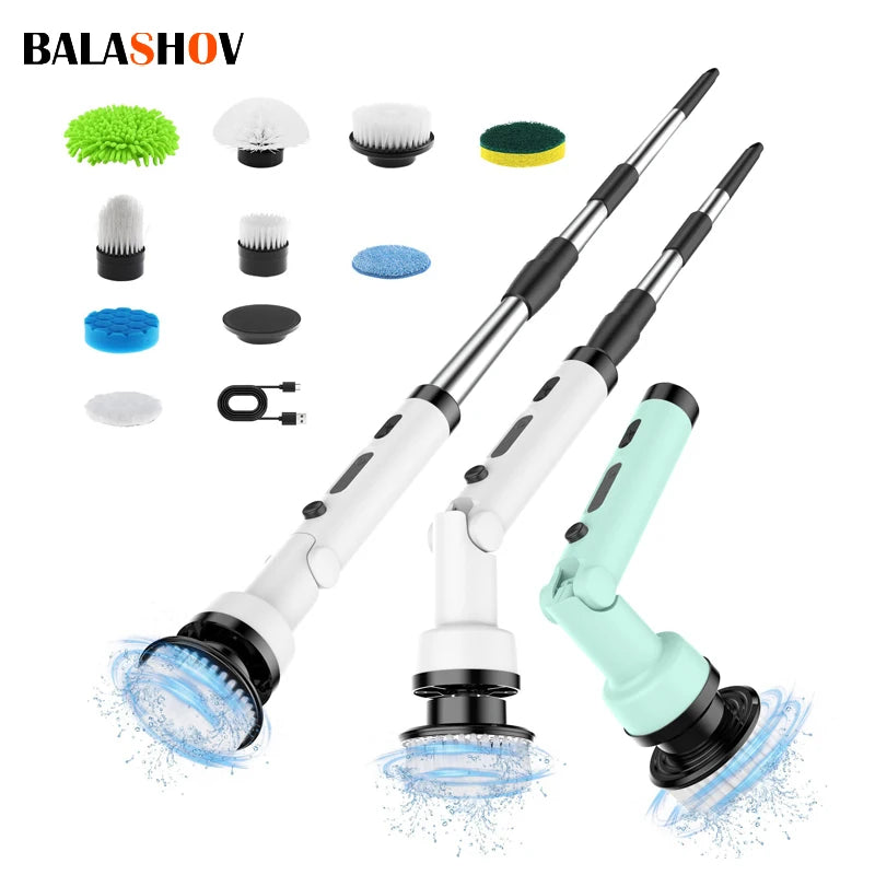 Electric Spin Scrubber Cordless Cleaning Brush with 9 Replaceable Brush Heads Adjustable Handle for Bathroom Floor Tile Kitchen Zpaxo