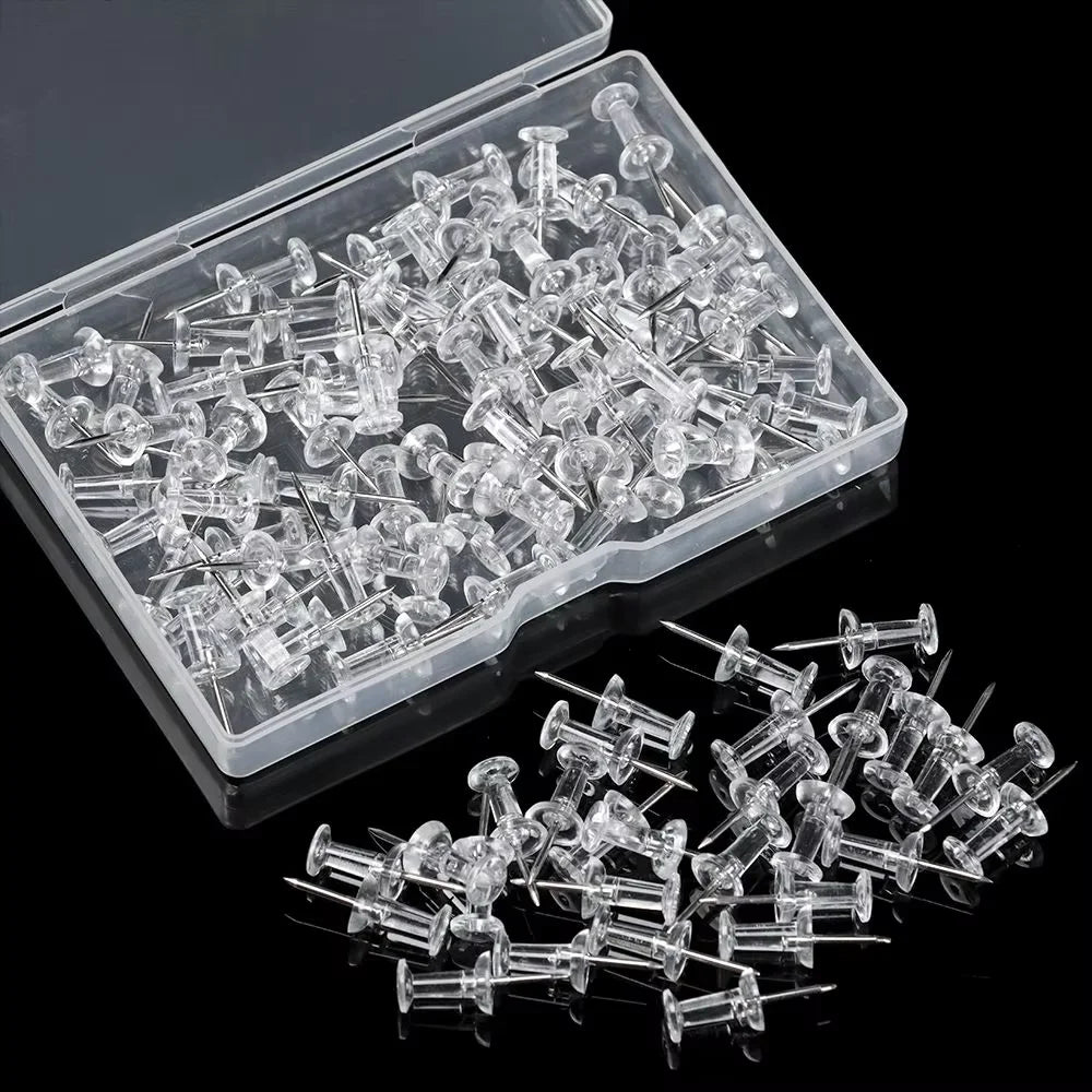 100-Pack Clear Push Pins – Transparent Thumb Tacks for Cork Board Push Pins Zpaxo 100PCS With Box