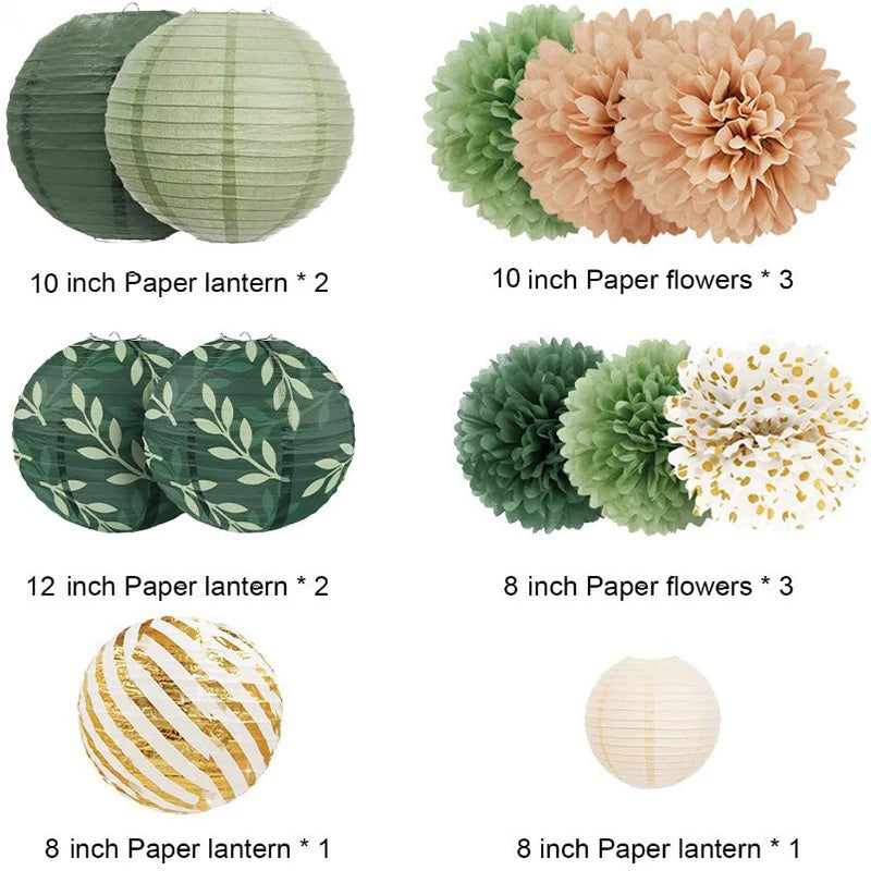 Sage Green Paper Lanterns Decorations Bridal Shower Wedding Birthday