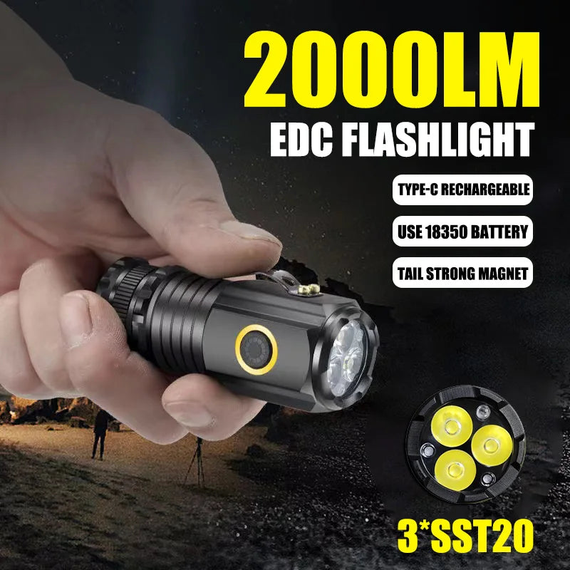 KDULIT 2000LM Mini LED Flashlight – USB-C Rechargeable Torch