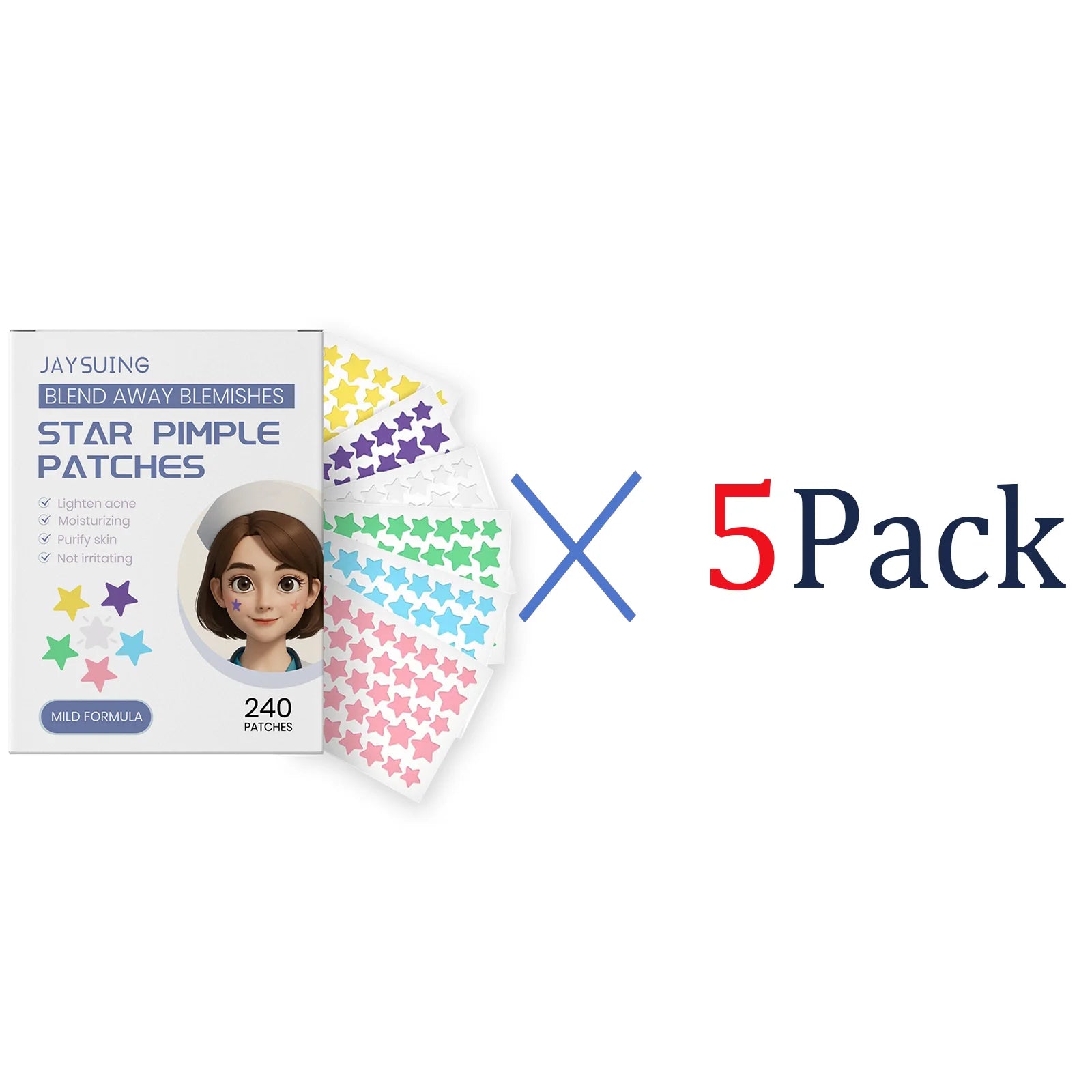 Star Acne Patches 240pcs Salicylic Acid Hydrocolloid Invisible Pimple Patches for Face Spot Treatment Ultra-Thin Gentle Care Zpaxo 5 Pack