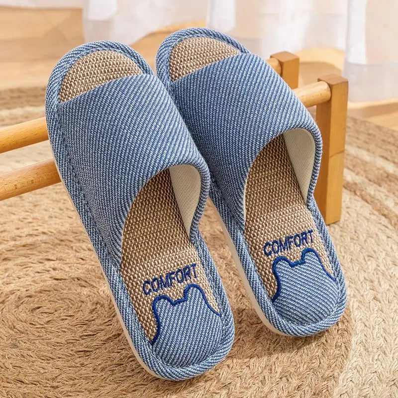 Women Linen Slippers Four Seasons Indoor Sandals Adults Cartoon