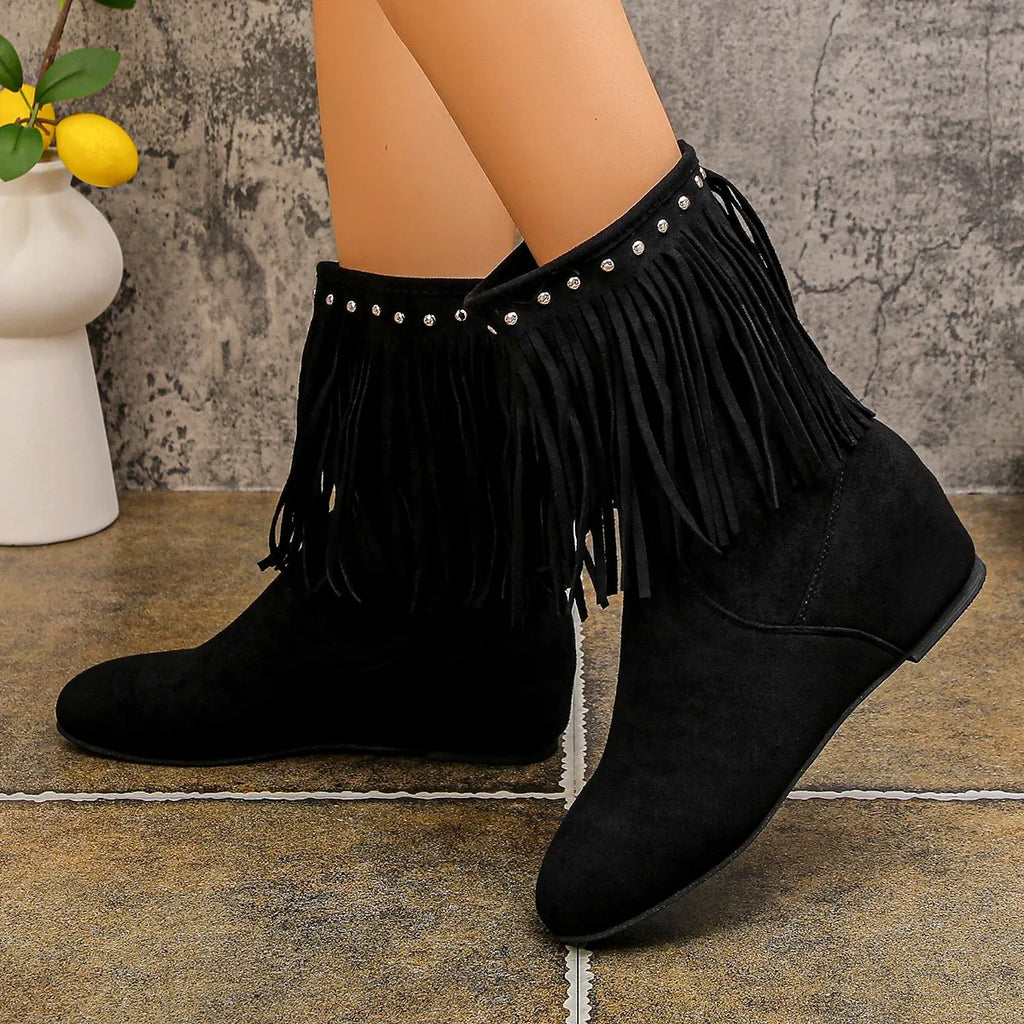 2025 New Women Tassel Boots Autumn Chelsea Western Boots Solid Comfortable Ankle Boots Women Designer Fashion Retro Shoes Women Zpaxo