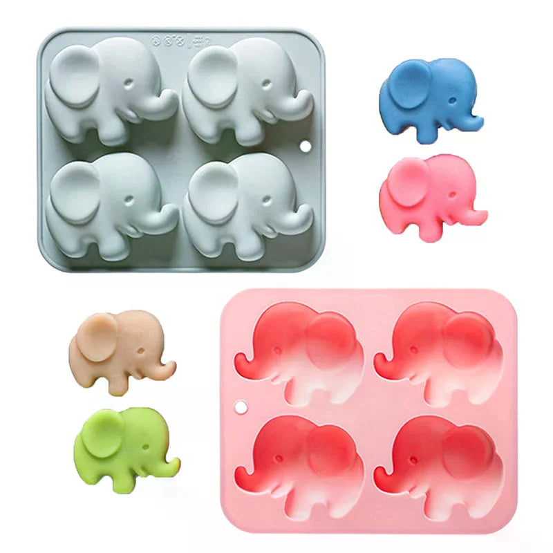 4-hole Baby Elephant Silicone Mold Cute Animal Fondant Candy Zpaxo