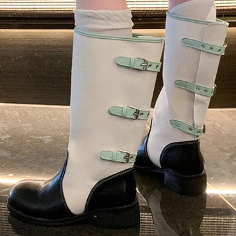 Spring Autumn Women's Round Toe Vintage Comfortable Mid Heel Boots Zpaxo