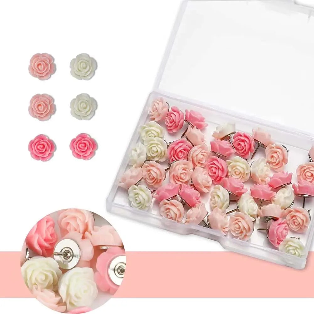 20-Pack Rose Flower Resin Push Pins – Cute Decorative Thumbtacks Decorative Push Pins Zpaxo
