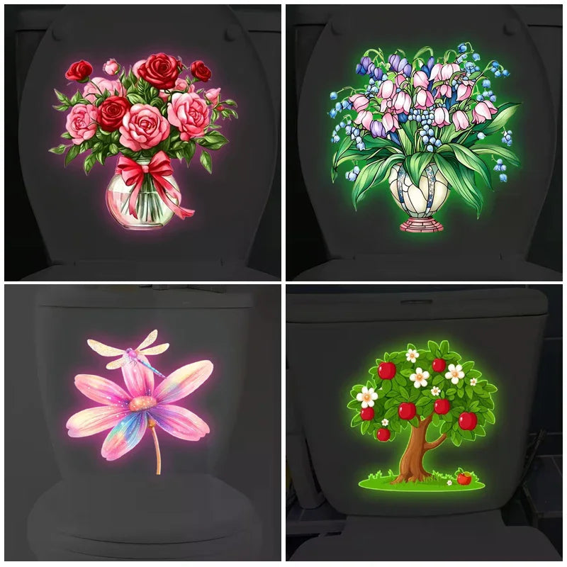Glow-in-the-Dark Flower Toilet Sticker Luminous Toilet Decal Removable Self-Adhesive Home Decor Stickers For Bedroom Living Room Zpaxo