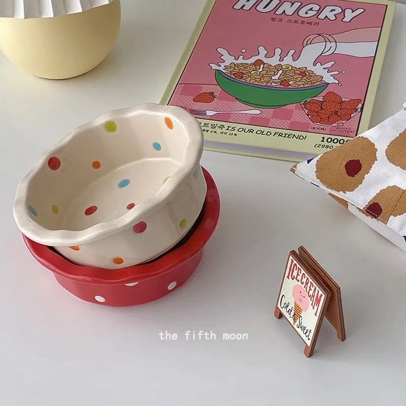 Pet Bowl Cute Ins Storm Dot Ceramic Bowl Dessert Breakfast Bowl Home Cat Dog Bowl Feeding Basin Cat Caramics Supplies Zpaxo