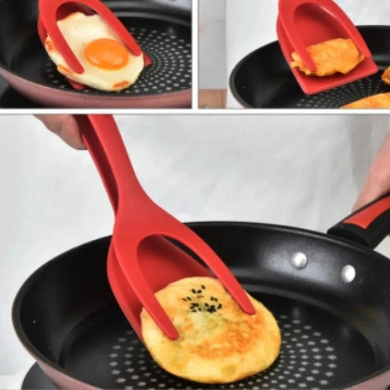 1 Shovel Clip Silicone Grip Flip Tongs Egg Steak Spatula Pancake