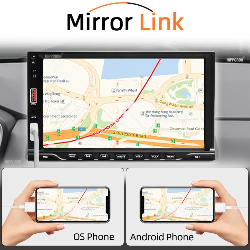 HIPPCRON 7-inch Car MP5 Player Wired Carplay Android Auto FM Radio HD