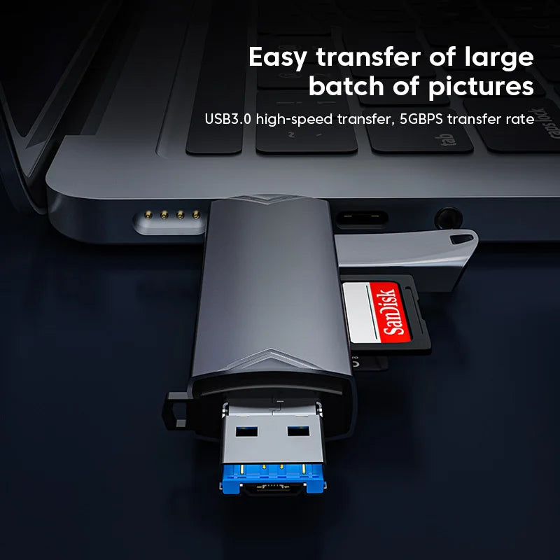6 In 1 Multi-function USB 3.0 Card Reader U Disk Type-C/Micro USB/TF/SD Flash Drive Adapter Memory Card Reader Adapter Accessory Zpaxo