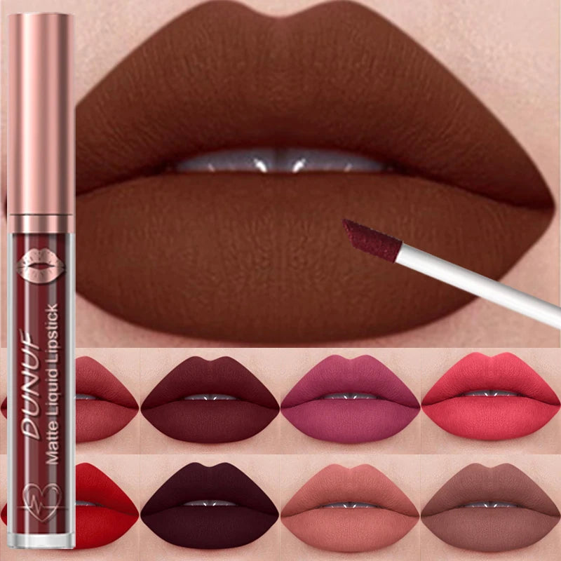 Matte Velvet Lip Gloss Dark Red Brown Lip Glaze Long Lasting Waterproof Liquid Lipstick Natural Moisturizer Transparent Lip Oil Zpaxo